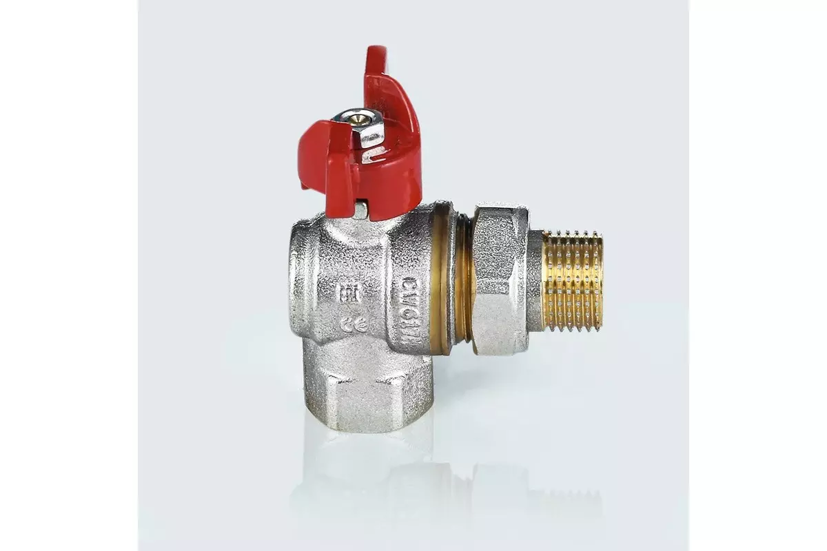 Кран шаровой угловой полнопроходной 1/2&quot; ВР/американка, никель, бабочка красная, Aquasfera 1011-01