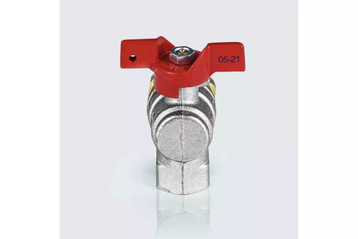 Кран шаровой угловой полнопроходной 1/2&quot; ВР/американка, никель, бабочка красная, Aquasfera 1011-01