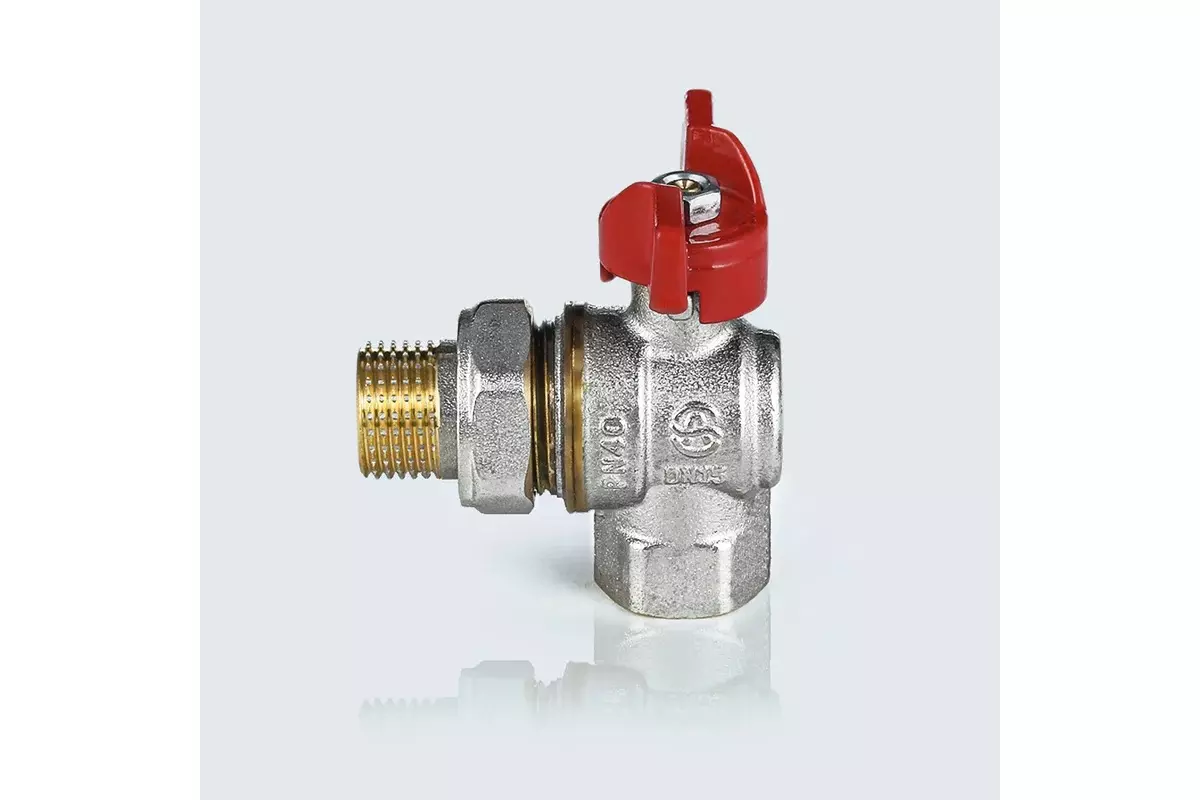 Кран шаровой угловой полнопроходной 1/2&quot; ВР/американка, никель, бабочка красная, Aquasfera 1011-01