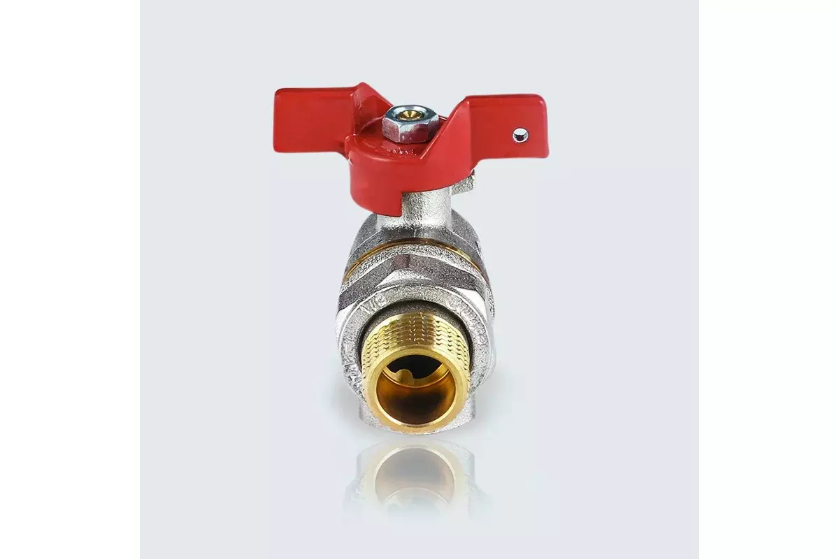 Кран шаровой угловой полнопроходной 1/2&quot; ВР/американка, никель, бабочка красная, Aquasfera 1011-01