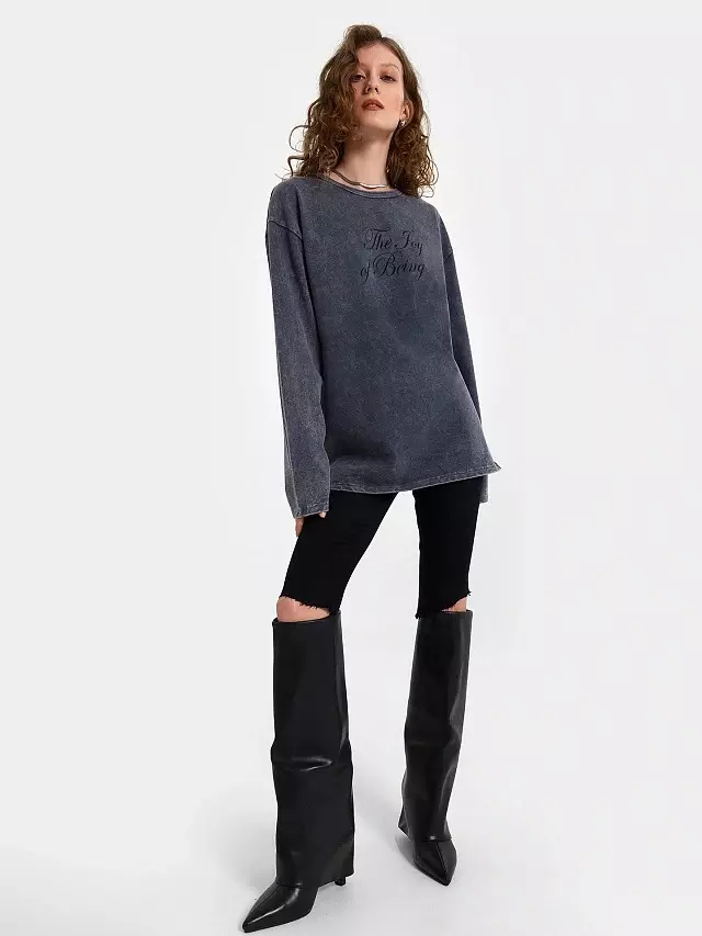 Лонгслив женский Mark Formelle 122924 ACID WASH черный янтарь, р-р 164/170-100-106 (50 / XL)