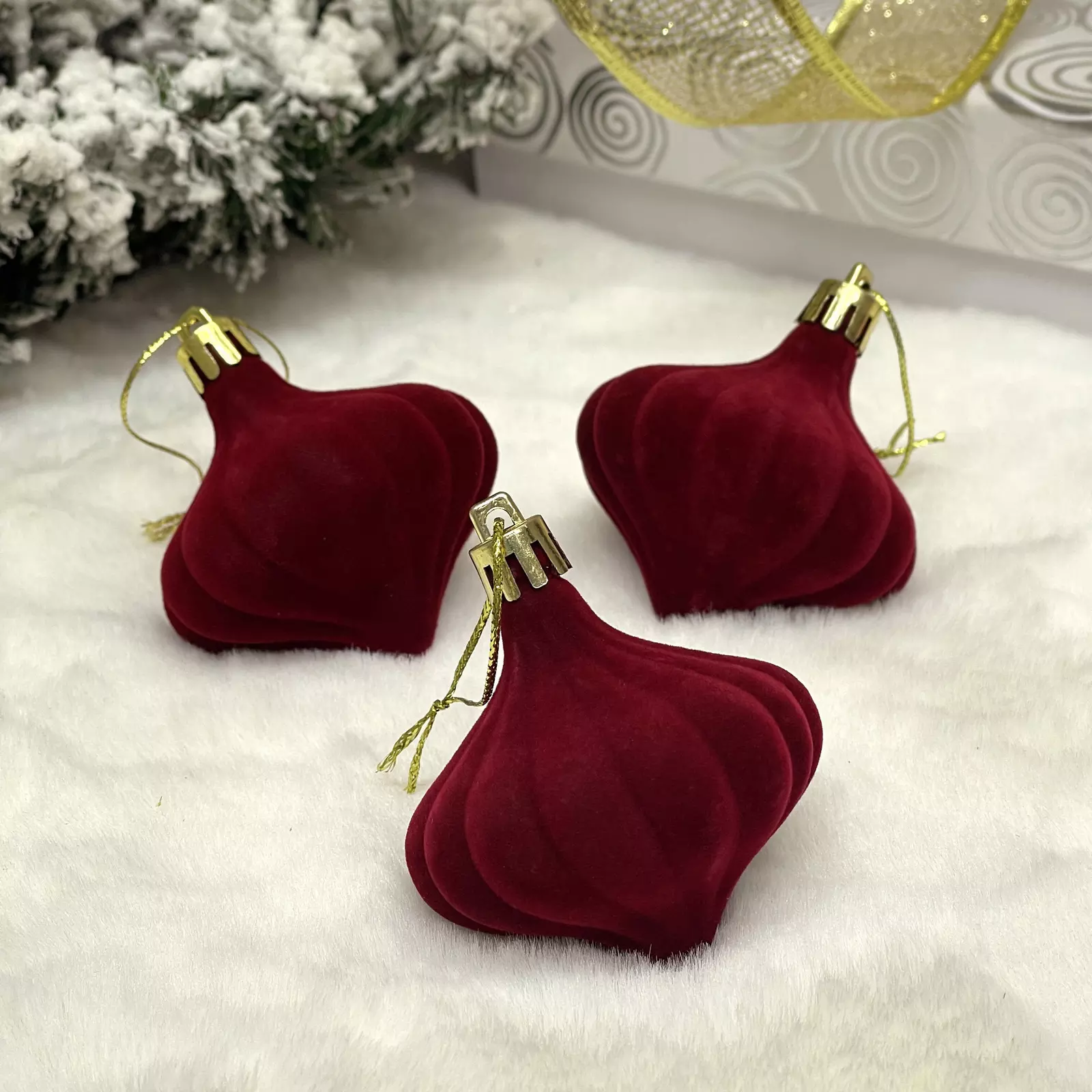Елочные украшения Velour Волшебная юла 6 см (3 шт) рубин 201-4585