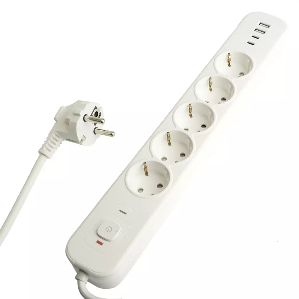 Сетевой фильтр STEKKER 5 розеток +2 USB +2 Type-C 1,8 метра 3520Вт 50102