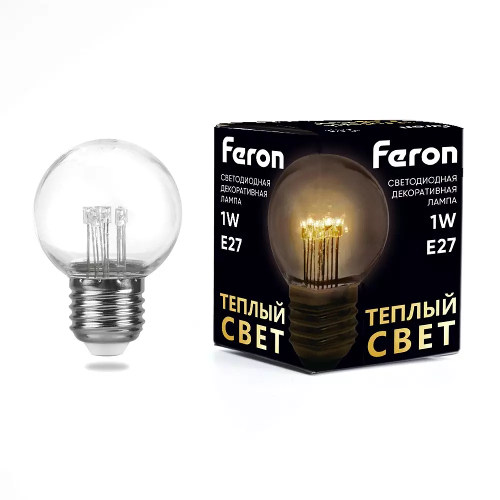 Лампа светодиодная Feron 41918 230V E27 2700K G45 прозрачая LB-378