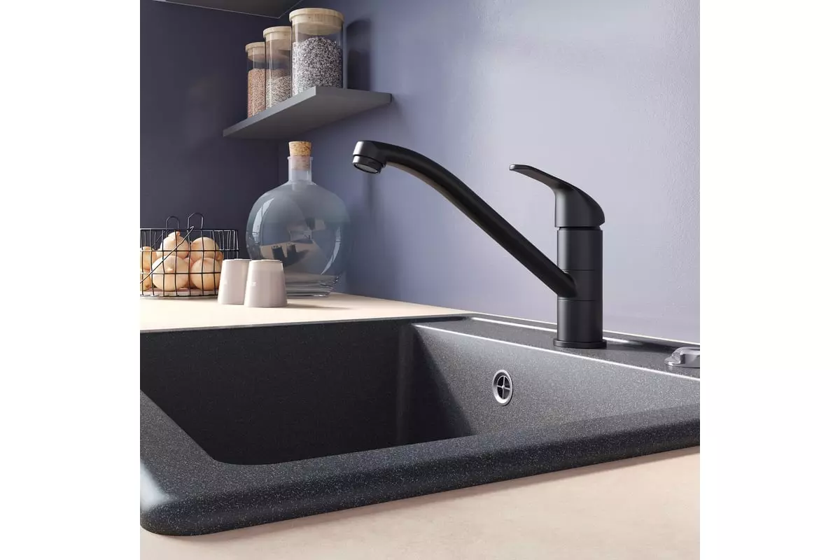 Смеситель для кухни, средний излив, черный матовый, Milardo Meal, M02BLR0M05, латунь