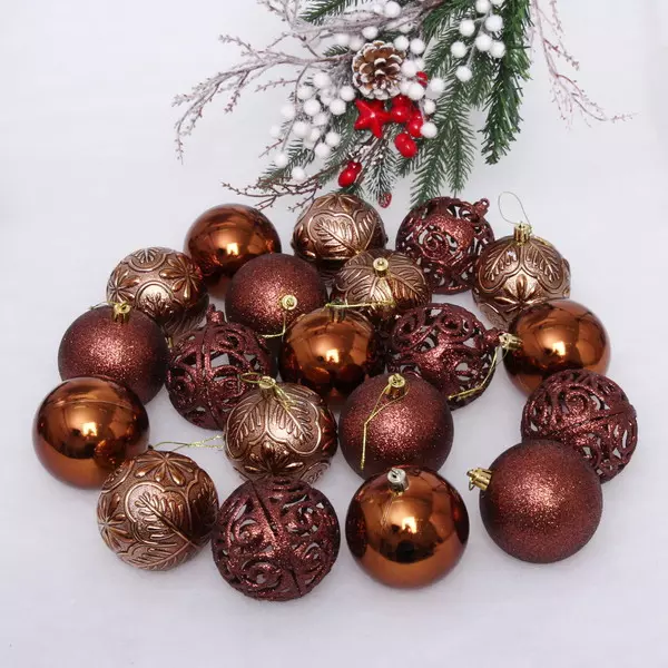 Новогодние шары 8 см (набор 24 шт) Фактурный микс, шоколад 201-1756