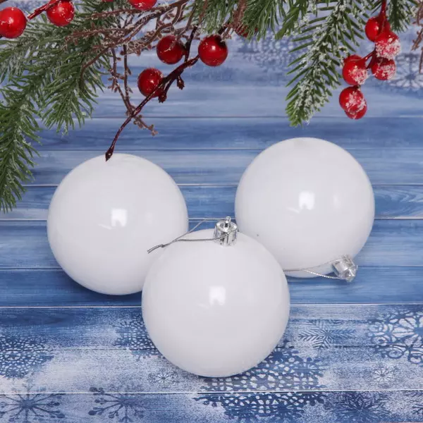 Новогодние шары 8 см (набор 3 шт) Глянец, белый 201-1423
