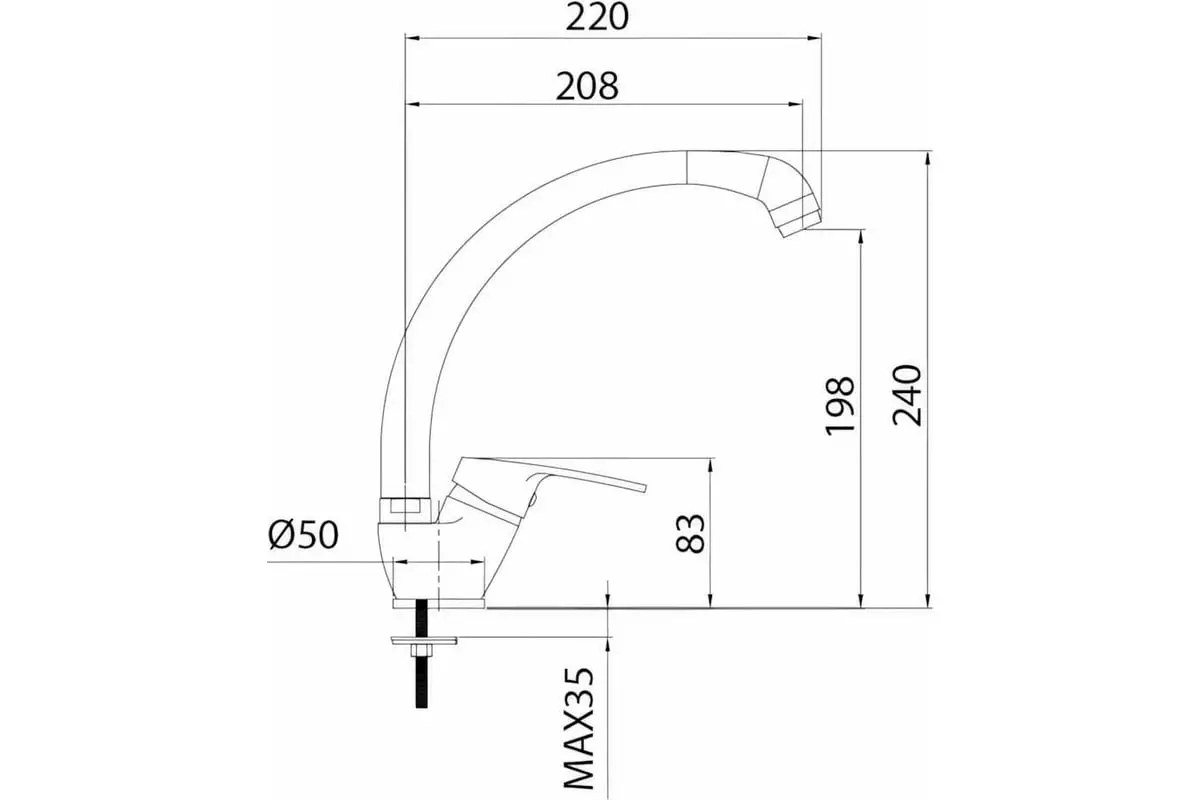 Смеситель для кухни, высокий излив, хром, Milardo Meal, M05SB0JM05, латунь