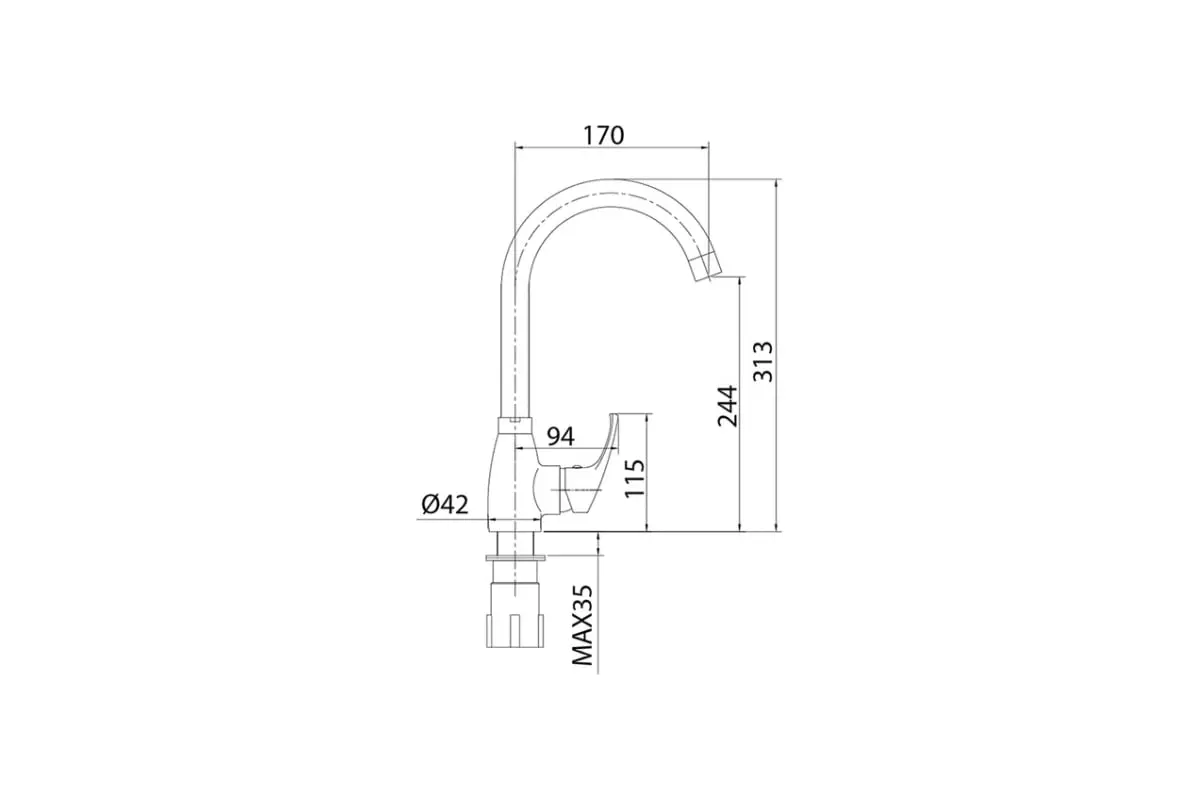 Смеситель для кухни, высокий излив, хром, Milardo Meal, M07SB0JM05, латунь