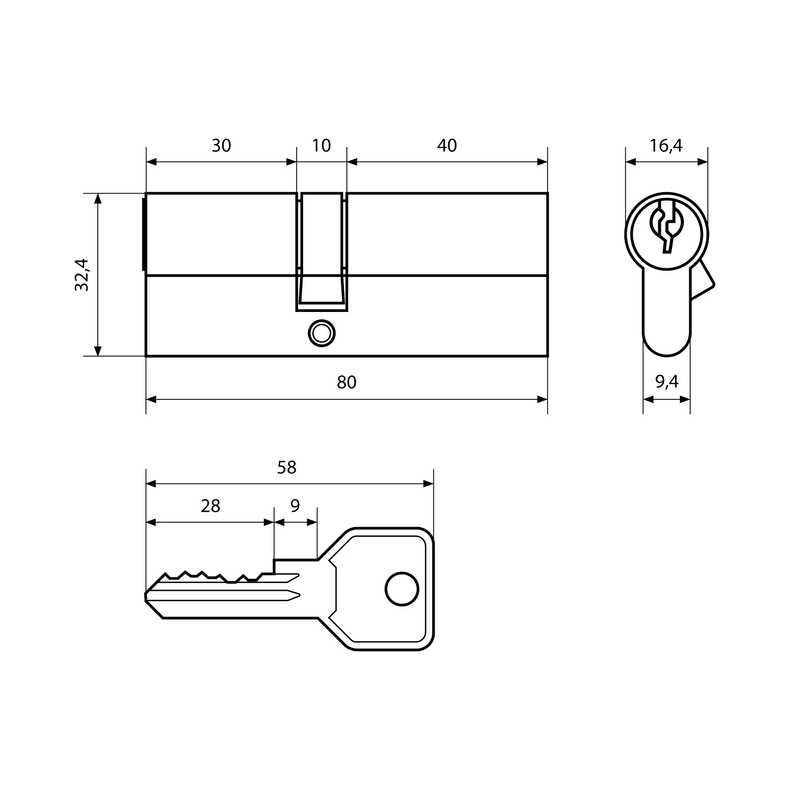 Цилиндровый механизм Стандарт 80 мм (30x10x40) BP зол.латунь 5кл англ.ключ/ключ