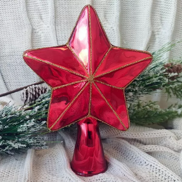 Верхушка на елку Звезда стекло 17 см красная Коломеев КВ-234200