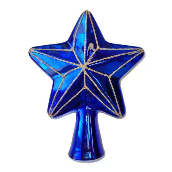Верхушка на елку Звезда стекло 17 см синяя Коломеев КВ-234200/3