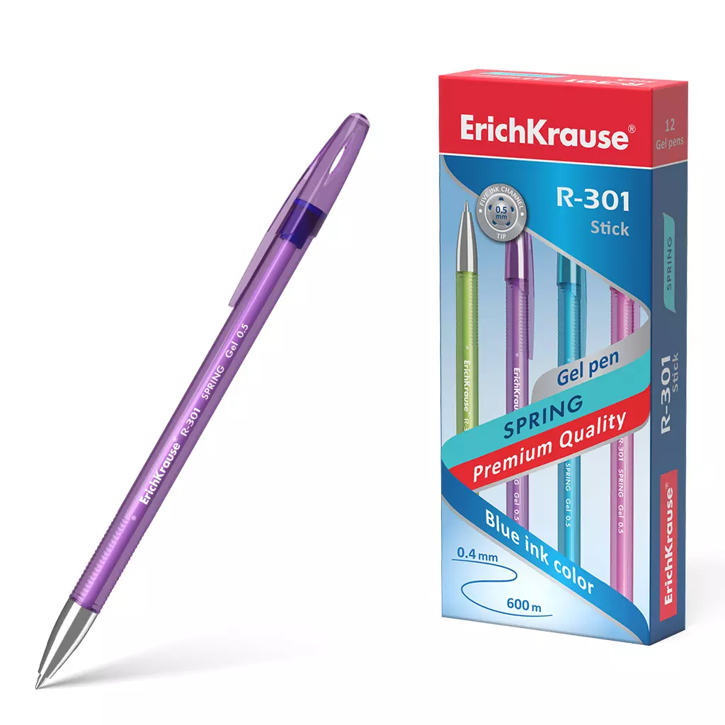 Гелевая ручка ErichKrause 53348 R-301 SPRING GEL STICK, 0,5 мм, синий