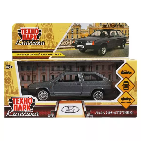 Модель машины металл LADA-2108, 12 см, двери, багаж, серый, Технопарк 326422