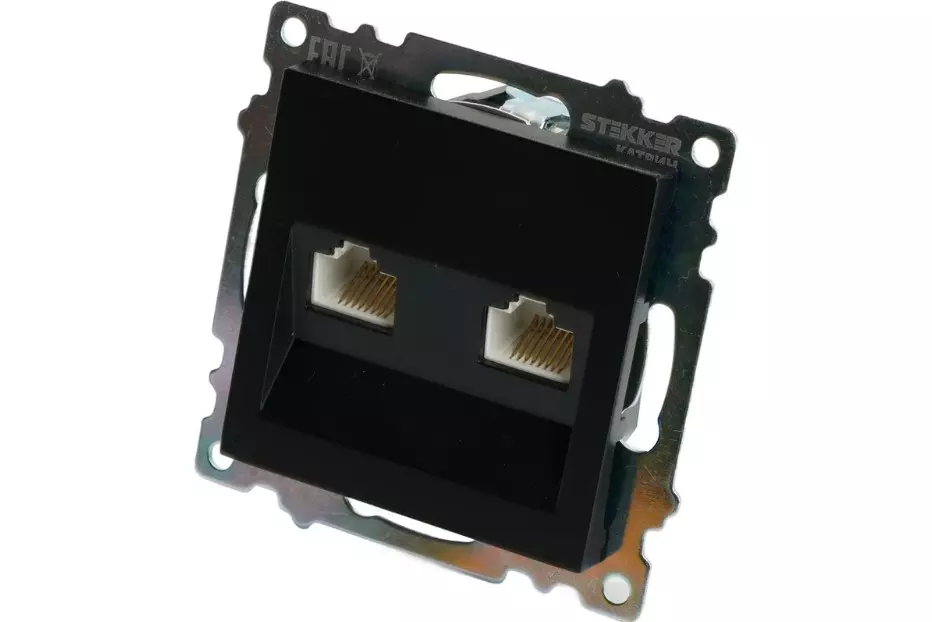Розетка компьютерная на 2 места RJ-45 черный STEKKER Катрин 50007