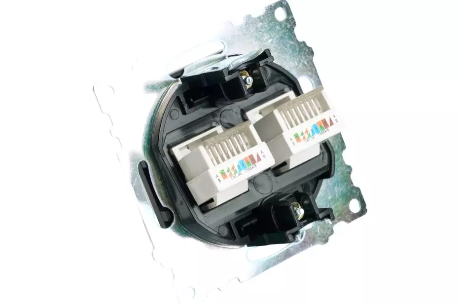 Розетка компьютерная на 2 места RJ-45 черный STEKKER Катрин 50007