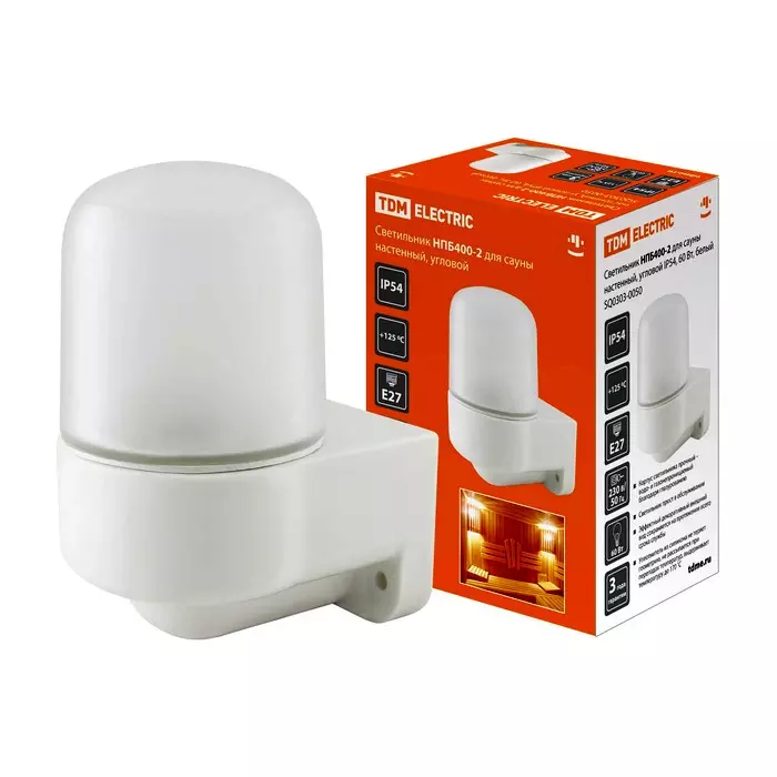 Светильник TDM SQ0303-0050 НПБ400-2 для сауны настенный, угловой, IP54, 60 Вт, белый керамическое основание
