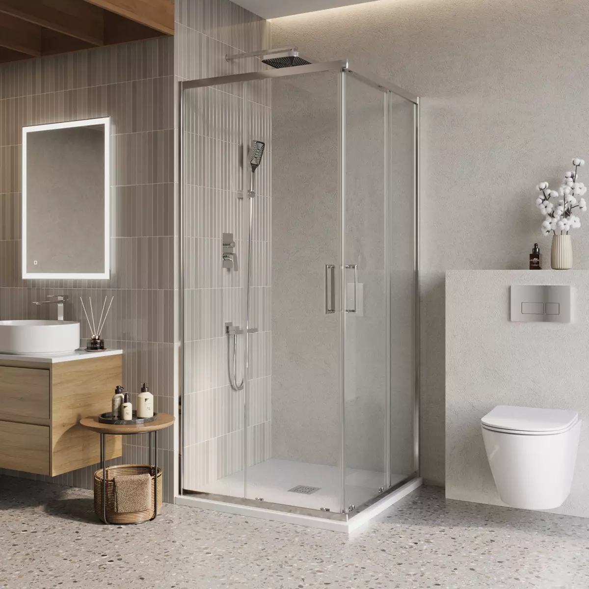 Душевой уголок BelBagno LUCE-A-2-90-C-Cr хром, стекло прозрачное