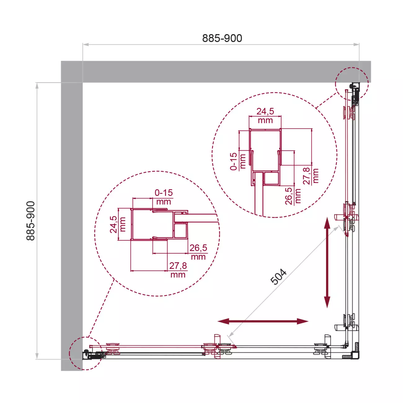 Душевой уголок BelBagno LUCE-A-2-90-C-Cr хром, стекло прозрачное