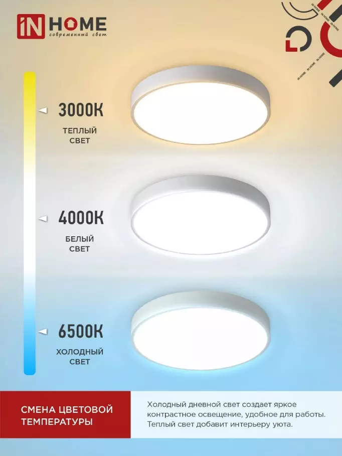 Люстра светодиодная 95Вт IN HOME SCANDY SIMPLE-95RCW 3000-6500K 7600Лм 400x50мм пульт