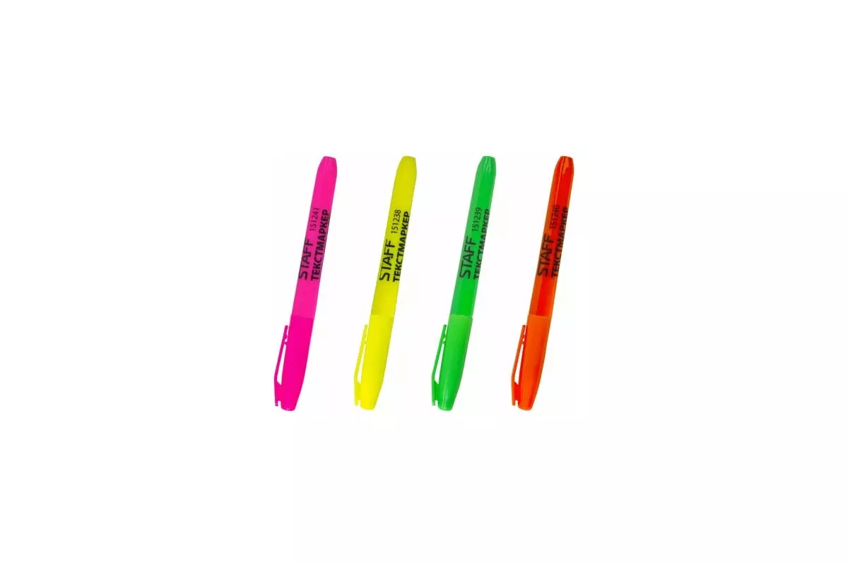 Текстовыделители 4 шт (жел, роз, оранж, зел,)  1-3 мм линия , STAFF Basic 151244