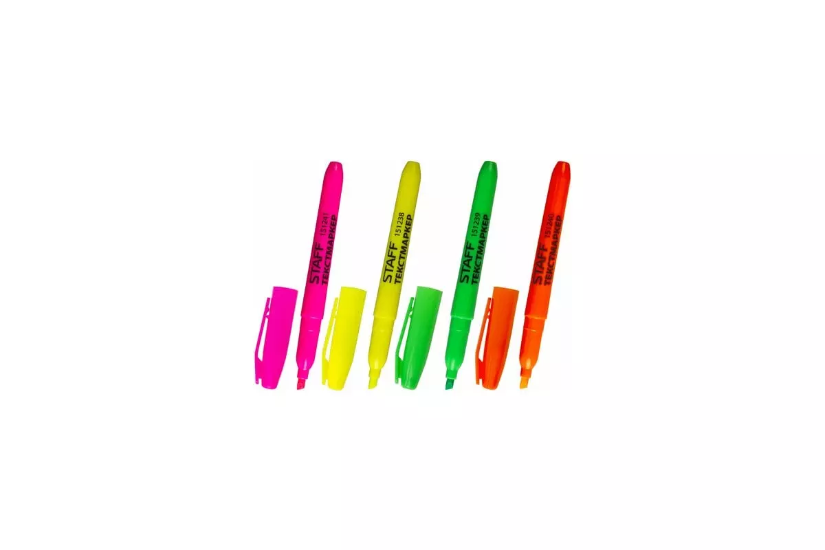 Текстовыделители 4 шт (жел, роз, оранж, зел,)  1-3 мм линия , STAFF Basic 151244