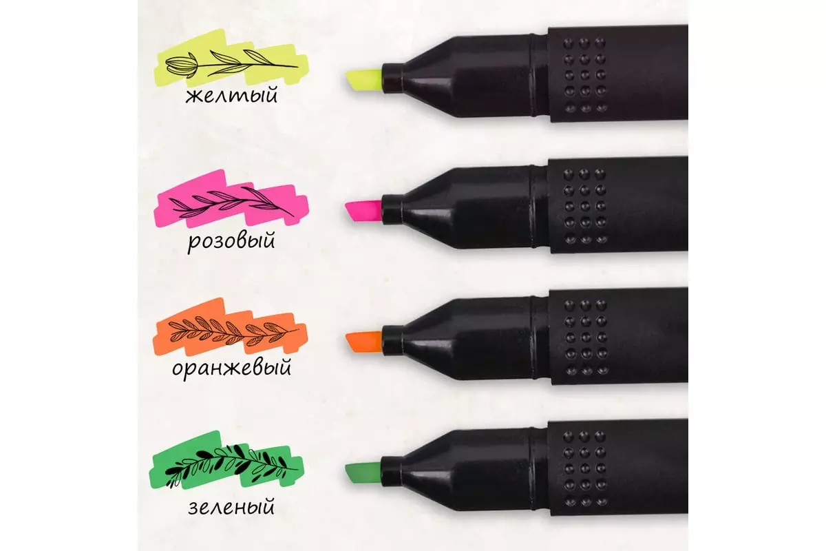Текстовыделители 4 шт (жел, роз, оранж, зел,)  1-4 мм линия , STAFF STICK 151501