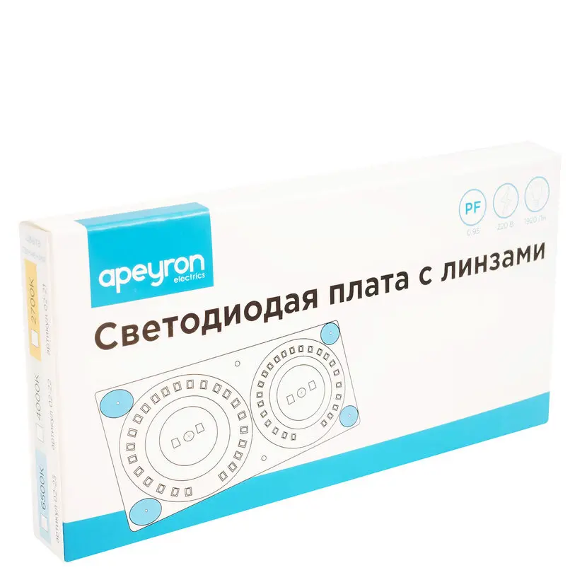 Светодиодная плата Apeyron 02-23 220В 24Вт smd2835 IP20 80Лм/Вт 6500К 160*80мм прямоугольная с линзо