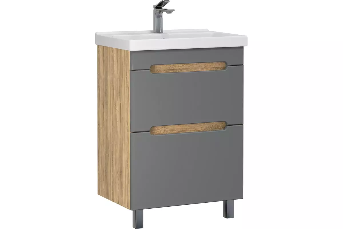 Тумба с раковиной напольная SanStar Diva 50 дуб вотан, графит + рак. Фест 50, 457.1-1.4.1.КФЕС