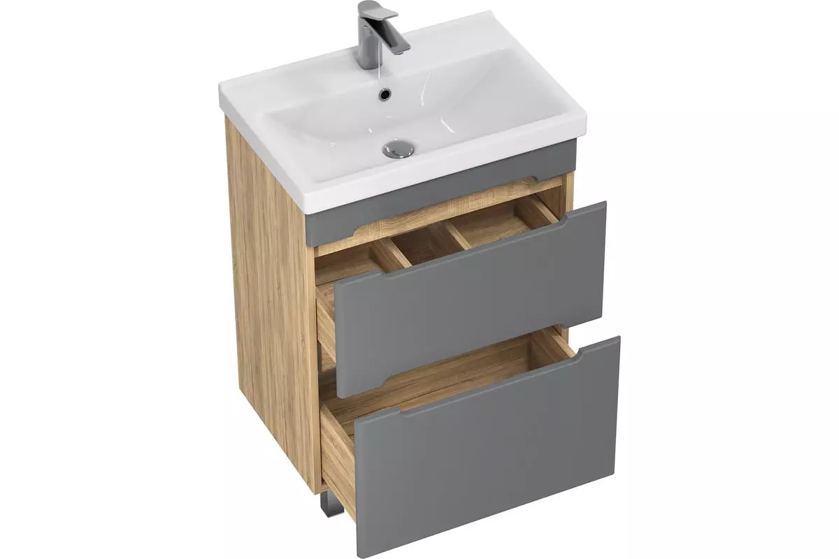 Тумба с раковиной напольная SanStar Diva 50 дуб вотан, графит + рак. Фест 50, 457.1-1.4.1.КФЕС