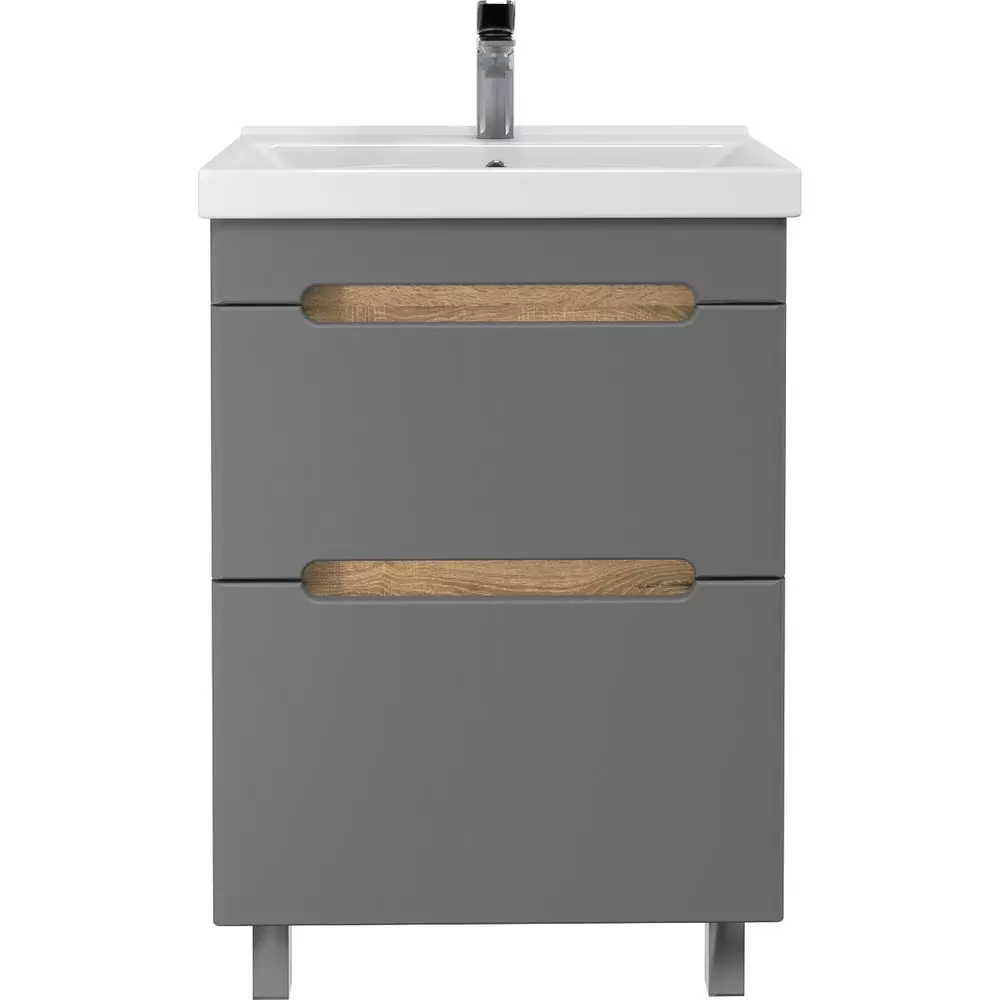 Тумба с раковиной напольная SanStar Diva 60 дуб вотан, графит + рак. Фест 60, 458.1-1.4.1.КФЕС