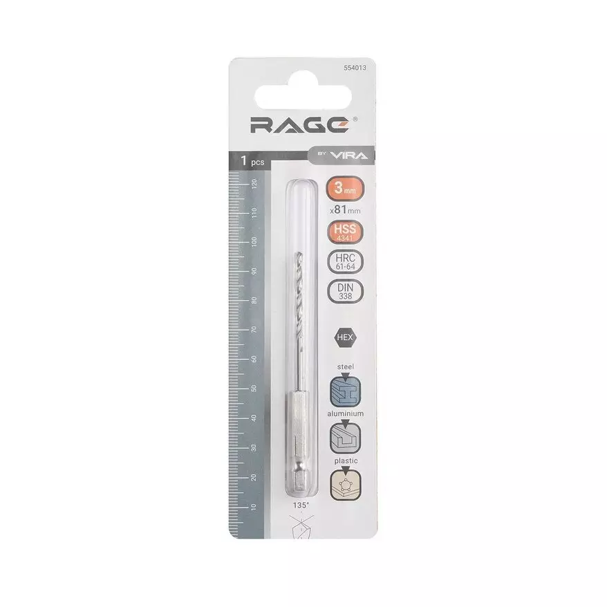 Сверло по металлу 3мм HSS RAGE by VIRA 554013 шестигр.хвостовик