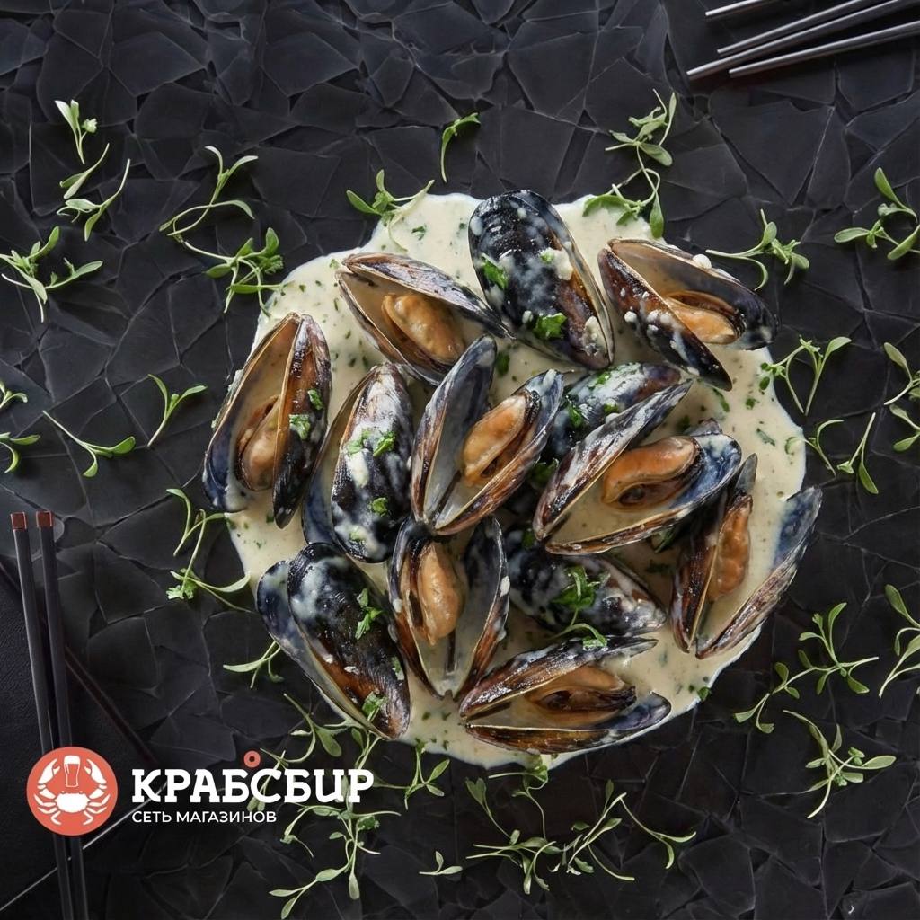 Мидии в соусе белого вина 40/60