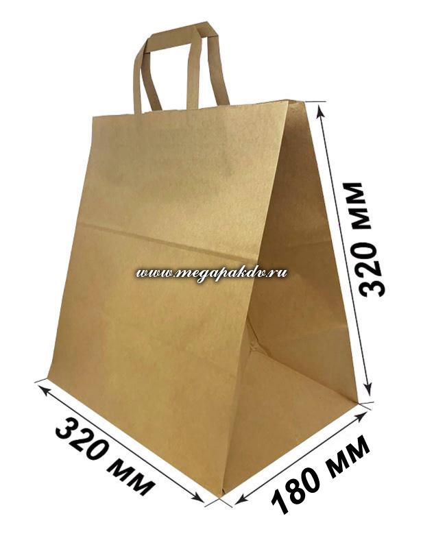 Пакет 320#180#320 крафт с  плоскими ручк. (250шт\уп) БУМ 58651
