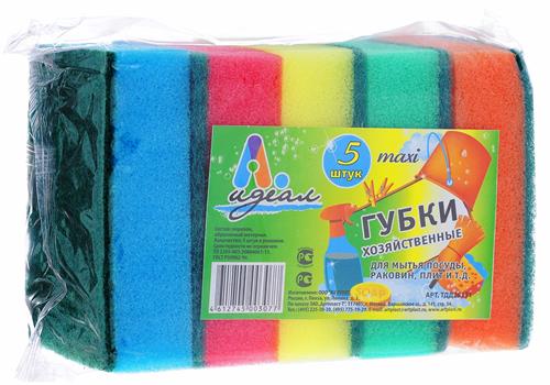 Губки для мытья посуды 5 шт. 95х70х30мм "Макси" Идеал (х1/30)