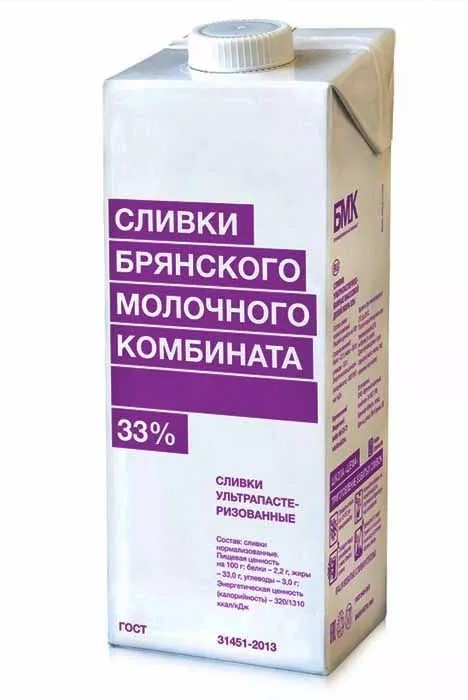 Сливки 33% 1л БМК
