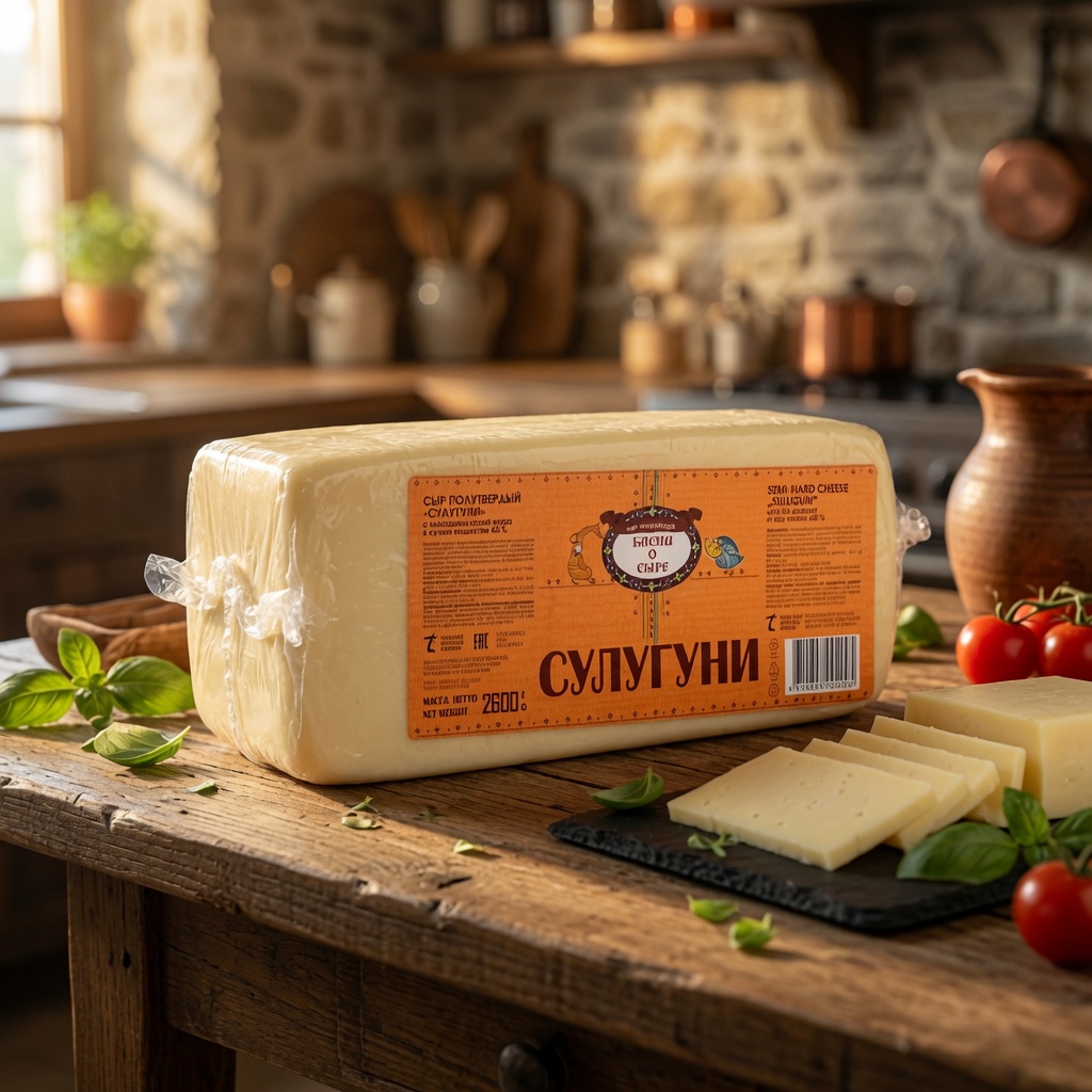 Сыр Сулугуни 40% Басни о сыре +-2.6кг. +-10.4кг./кор.