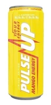 напиток безалк тониз энерг газир ар "PULSEUP" MANGO COCONUT (ПУЛЬСАП МАНГО КОКОС) уп 24шт 0,45 (Ж/Б)