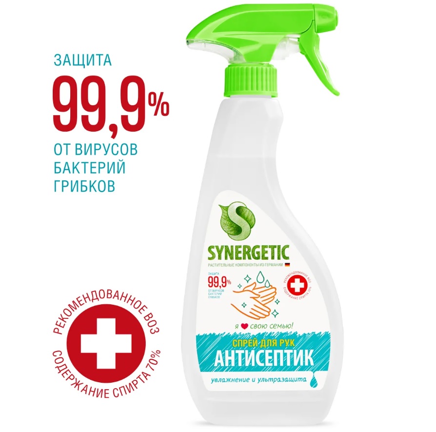 Антисептик для рук SYNERGETIC 0,5л спрей 8шт/уп
