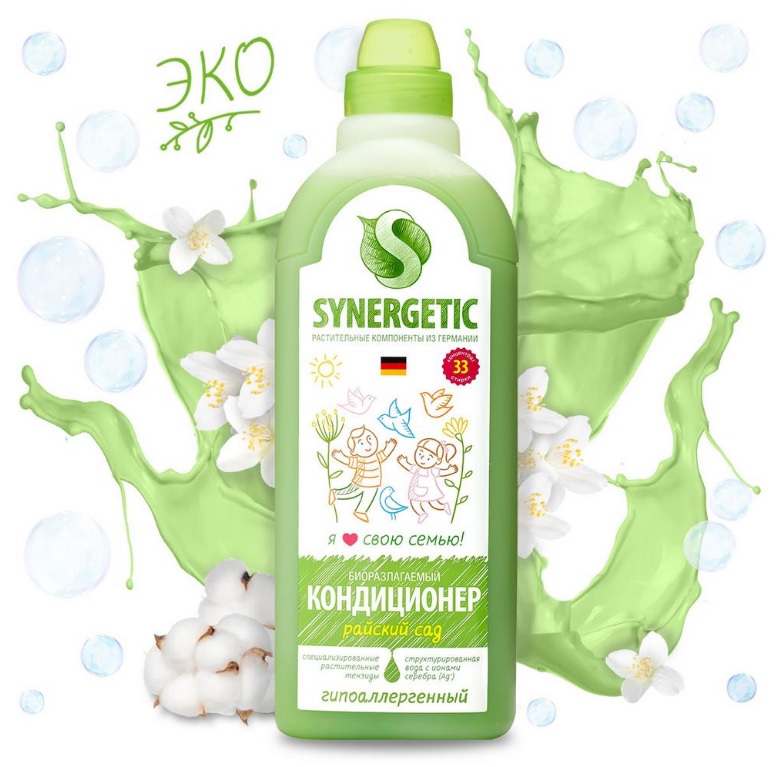 SYNERGETIC кондиционер для белья Райский сад 1л 8 шт/уп