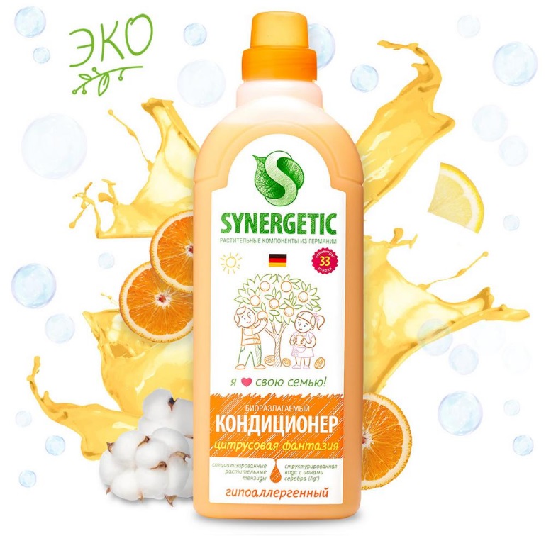 SYNERGETIC кондиционер для белья Цитрусовая фантазия 1л 8 шт/уп