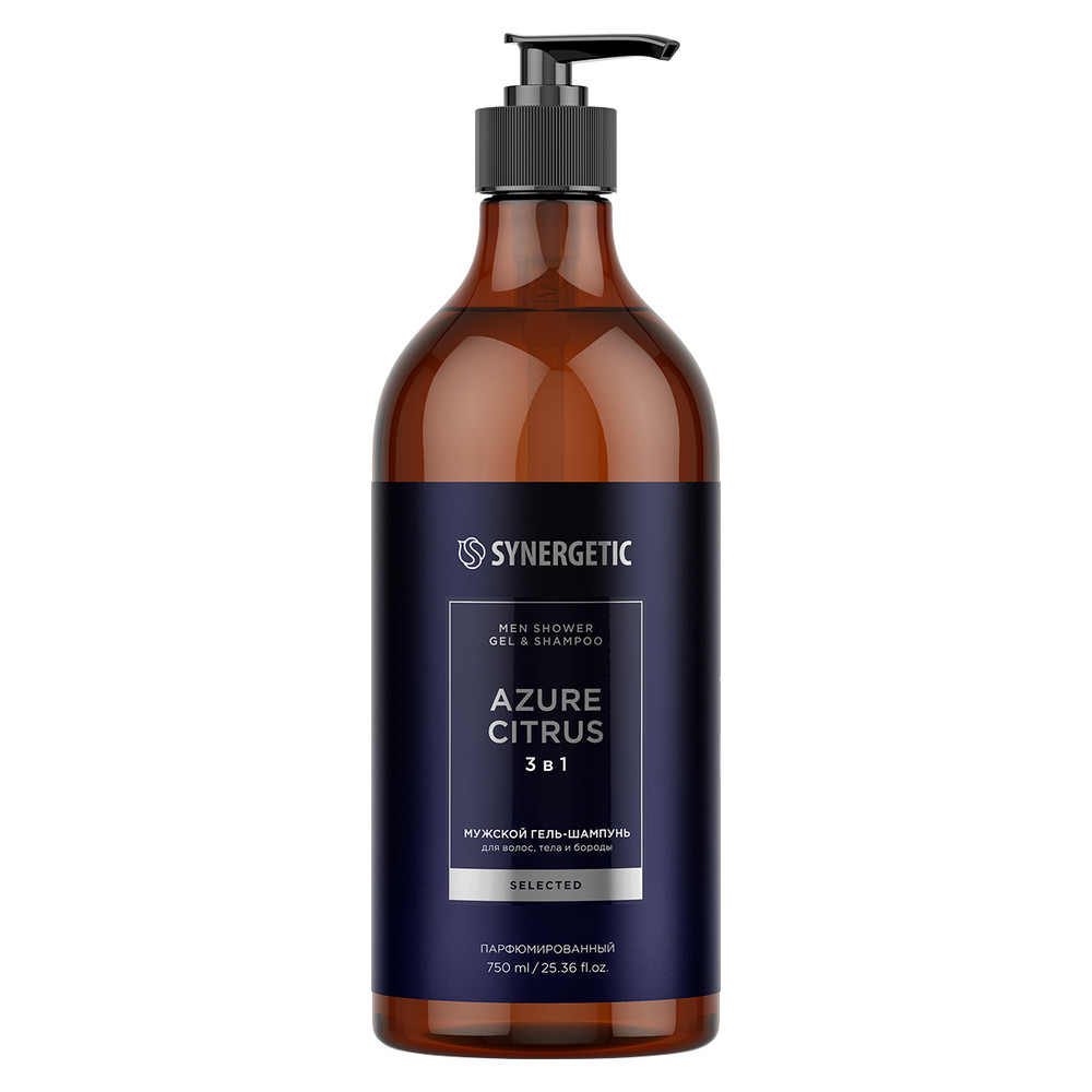 SYNERGETIC гель для душа Мужской 3в1 Azure citrus/лазурный цитрус 0,75л  6 шт/уп
