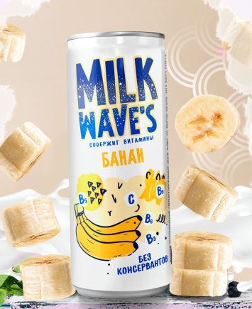 нап безалк газир "МИЛК ВЭЙВ'С  СО ВК БАНАНА (MILK WAVE'S BANANA FLAVORED) 0,33 (Ж/Б) упк 12шт