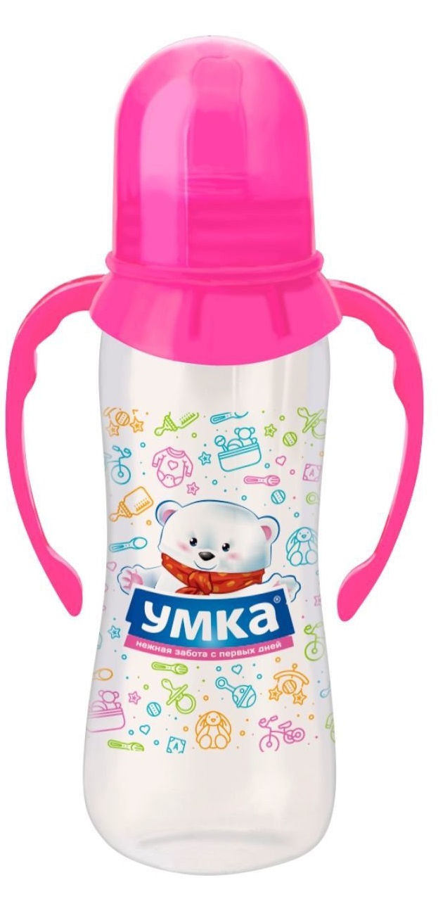 Бутылочка для кормления с ручками с силиконовой соской ТМ"Умка" Классик" от 6 мес. 250 мл*12 (розов)