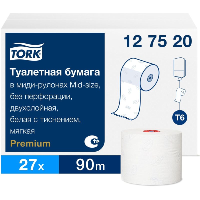 T6 бумага туалетная Premium 90м 2сл белый 27рул. в уп