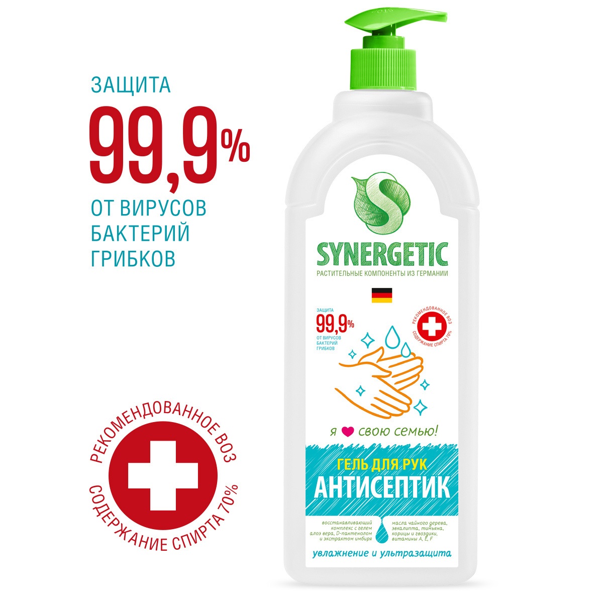 Антисептик для рук SYNERGETIC 0,5л гель 14шт/уп