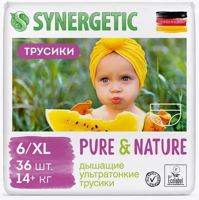 SYNERGETIC Подгузники-трусики Pure&Nature, 6/XL (14+кг), 36шт*4