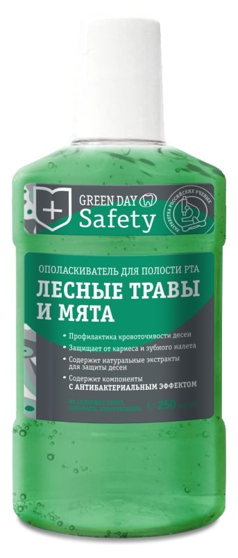 Ополаскиватель для полости рта SAFETY Green Day «Лесные травы и мята», 250 мл*12