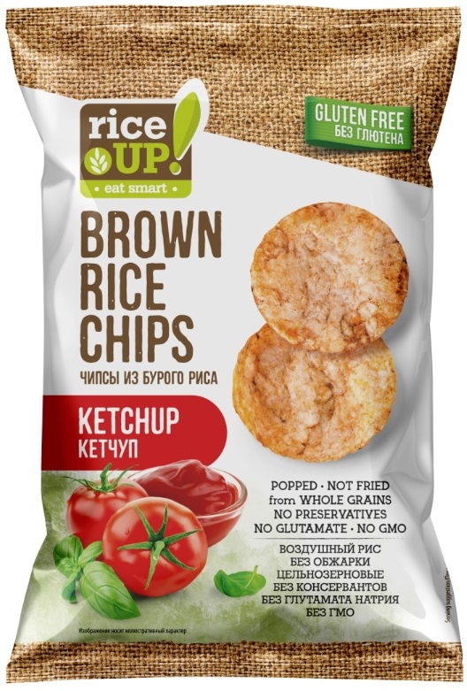Чипсы"RICE UP" (132) из воздушного бурового риса со вкусом кетчупа 60гр*12шт/упак