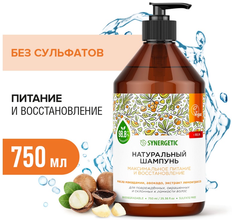 SYNERGETIC шампунь "Максимальное питание и восстановление" 0,75л 6 шт/уп